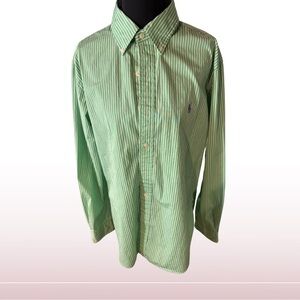 Ralph Lauren Men's Green Striped Button Down Shirt